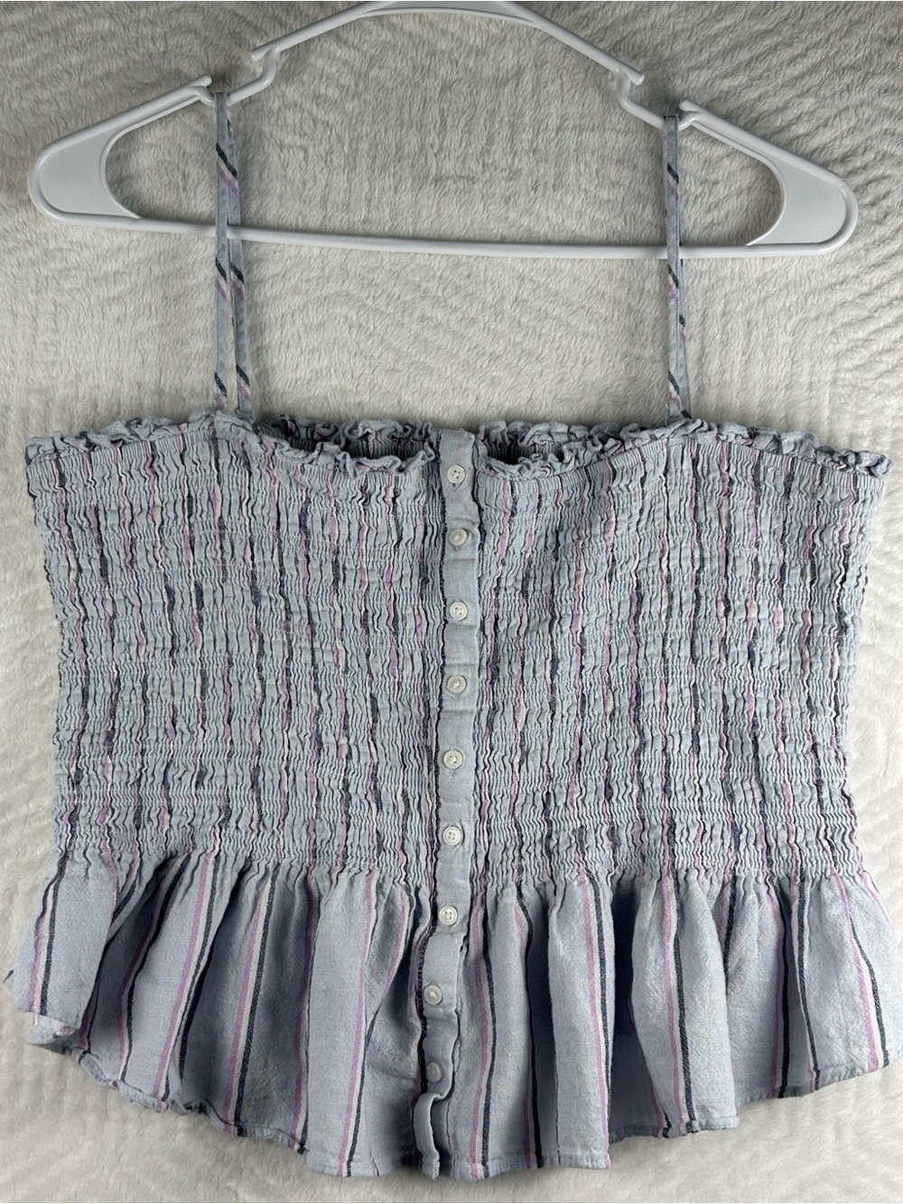 American Eagle Outfitters Light Blue Striped Smocked Cami